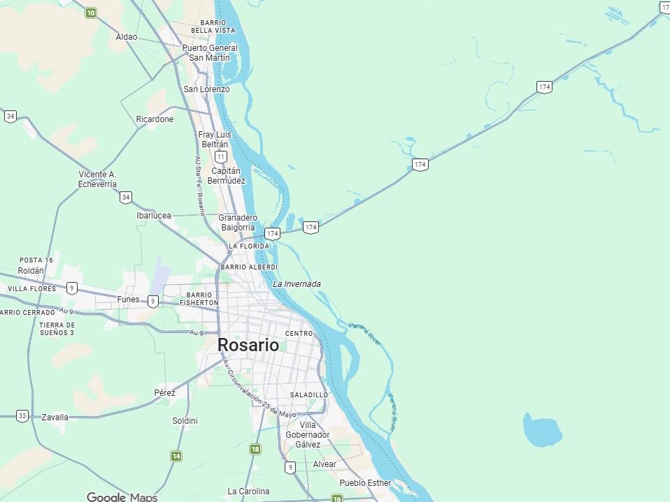 Mapa de cobertura en Rosario y San Lorenzo, Santa Fe